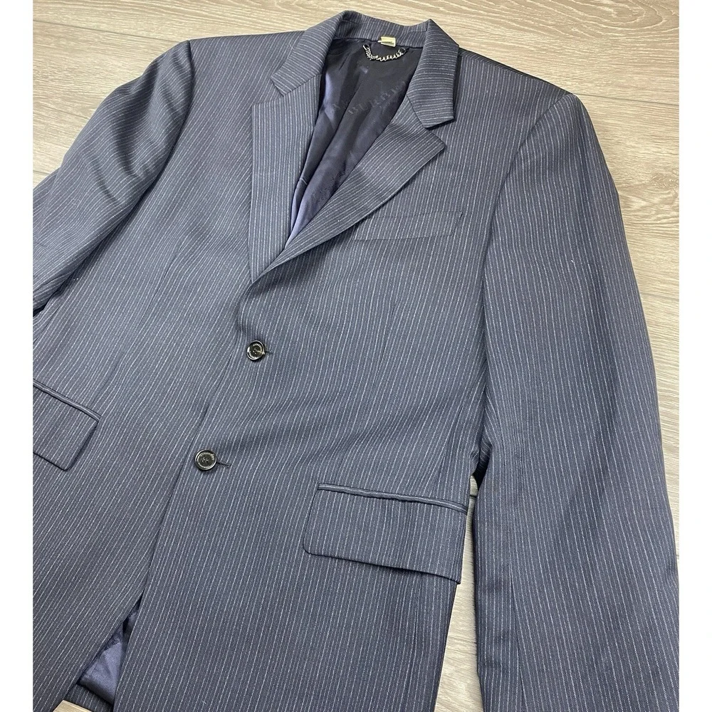Burberry London Men's Striped 100% Wool Suit Jacket Navy Size 52 R‎